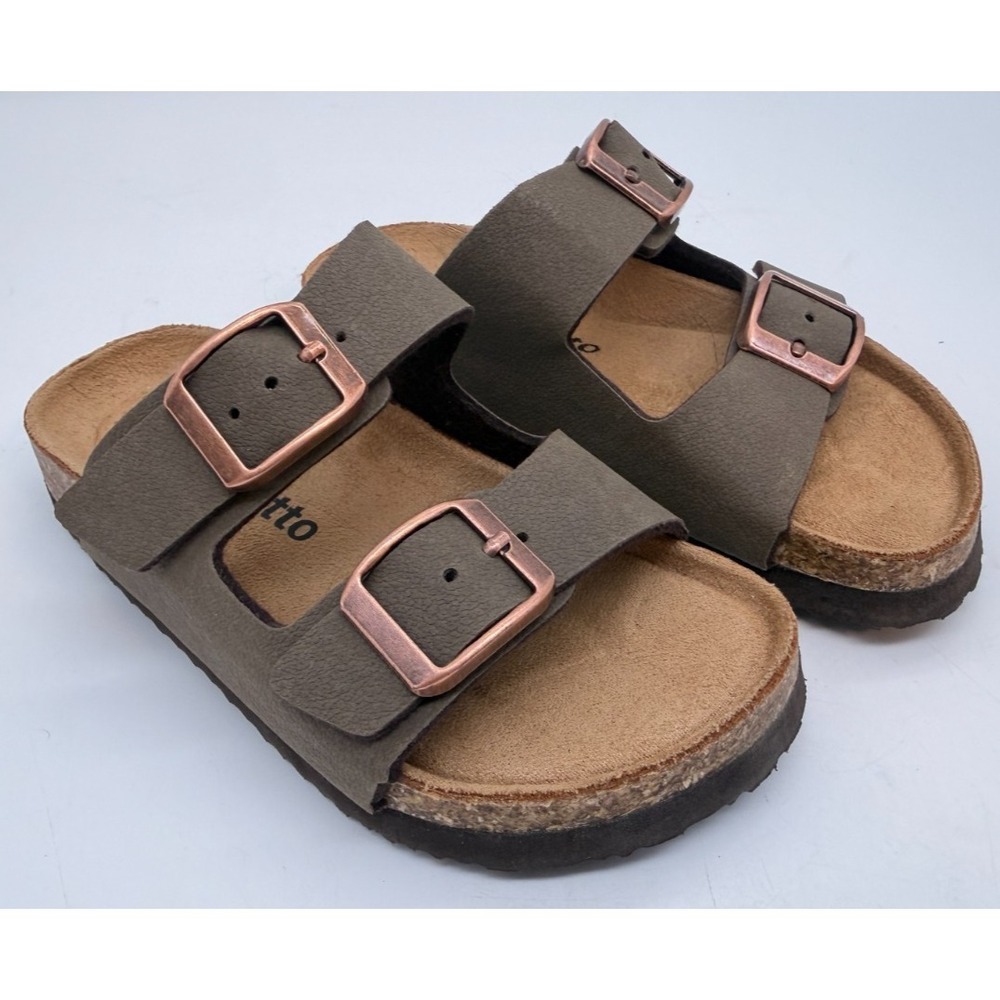 Torotto Double Strap Slide Sandals Brown Cork Copper Buckles | Toddler 25 - Picture 7 of 9